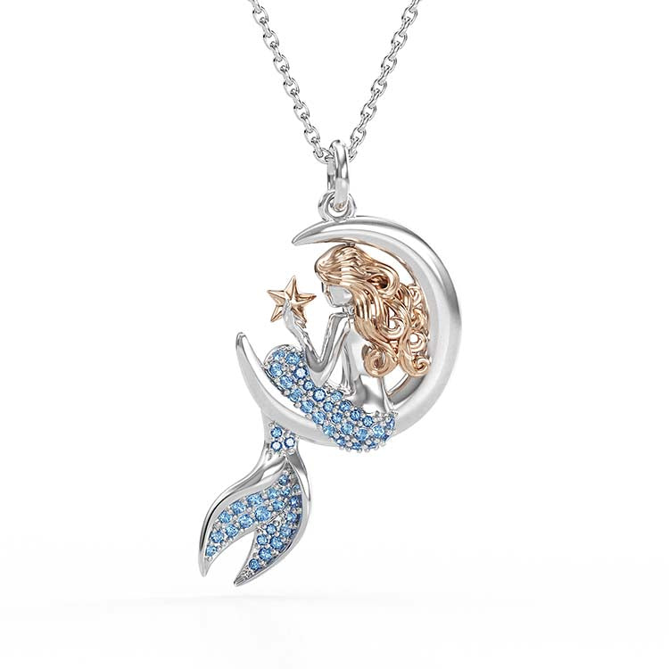 Jzora Handmade Sapphire Mermaid Sterling Silver Diamond Necklace