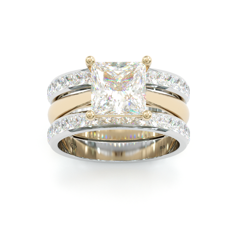 Jzora handmade princess cut Moissanite two tone anniversary ring wedding ring bridal set