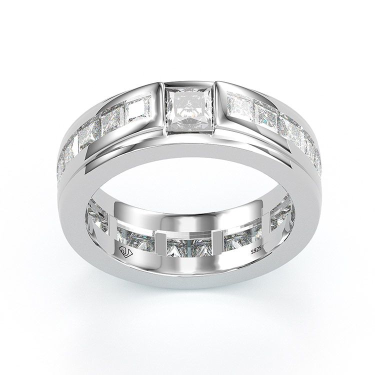 Jzora princess cut diamond sterling silver wedding band