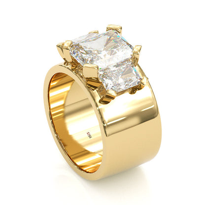 Jzora three stone radiant cut diamond wedding sterling silver wedding ring