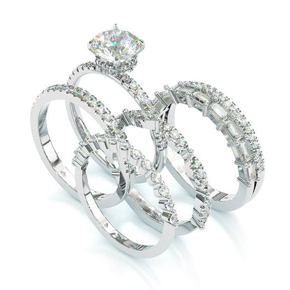 Jzora handmade classic 5 pieces round cut cubic zirconia wedding ring bridal set