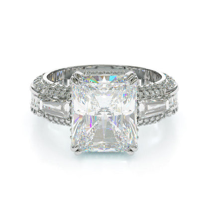 Jzora handmade radiant cut  three stone diamond sterling silver engagement ring