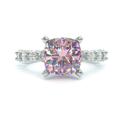 Jzora handmade created diamond cushion cut sterling silver engagement ring