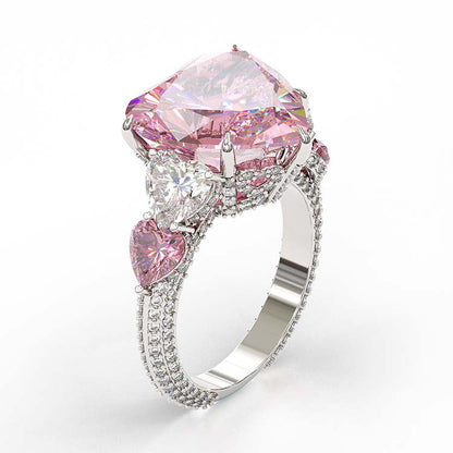 Jzora vintage handmade  heart cut created diamond sterling silver wedding ring
