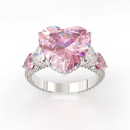 Jzora vintage handmade  heart cut created diamond sterling silver wedding ring