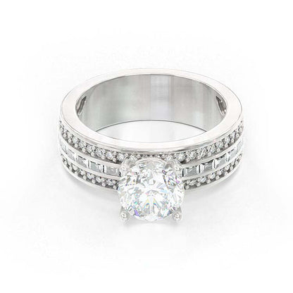 Jzora Round cut Wide Band Diamond wedding Sterling Silver wedding ring