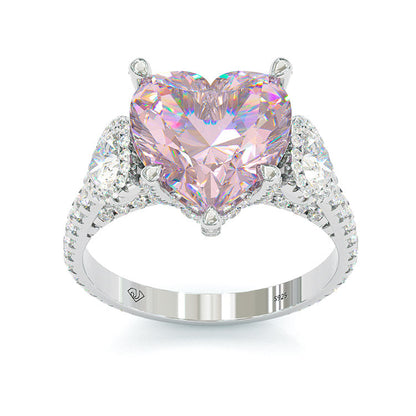 Jzora handmade vintage heart cut three stone created diamond sterling silver wedding ring