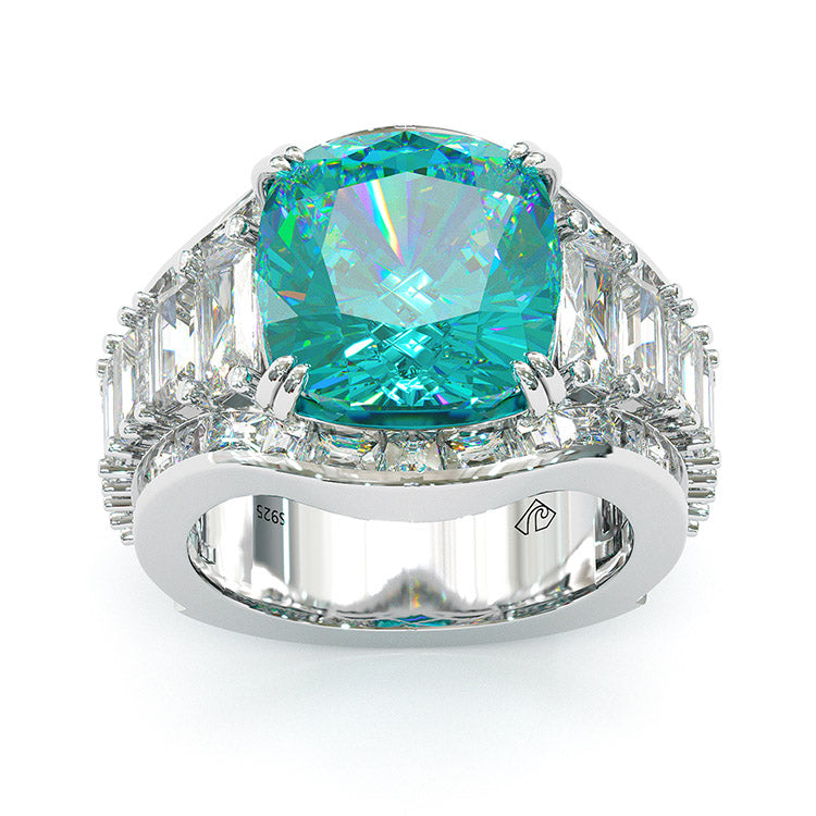 Jzora cushion cut aquamarine diamond sterling silver vintage engagement ring