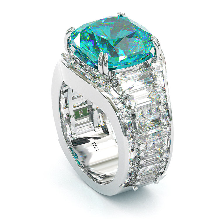 Jzora cushion cut aquamarine diamond sterling silver vintage engagement ring