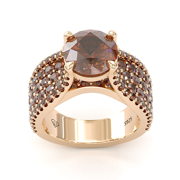 Jzora Round Cut D Coffee Diamond Sterling Silver  Engagement Ring