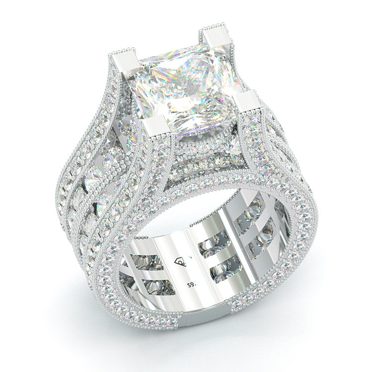 Jzora handmade vintage princess cut diamond sterling silver ring engagement ring