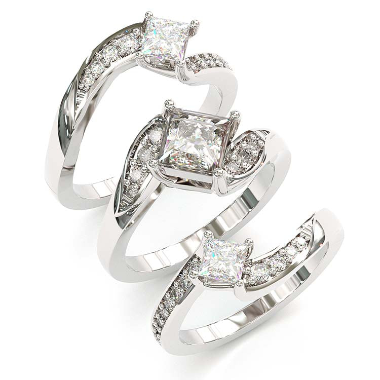 Jzora princess cut white vintage engagement wedding ring 3pcs bridal set