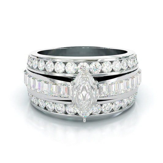 Jzora handmade marquise cut sterling silver anniversary ring wedding ring