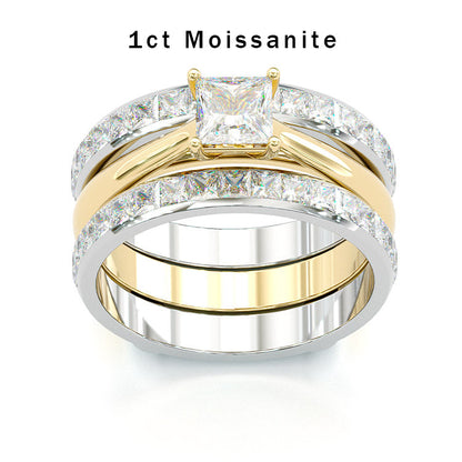 Jzora princess cut Moissanite two tone anniversary ring wedding ring bridal set