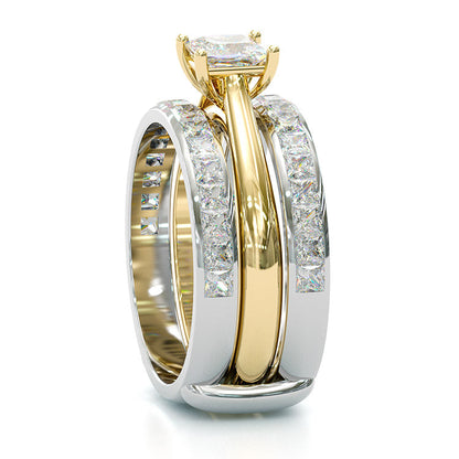 Jzora handmade princess cut two tone sterling silver wedding ring bridal set