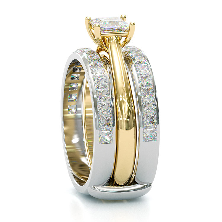 Jzora princess cut Moissanite two tone anniversary ring wedding ring bridal set