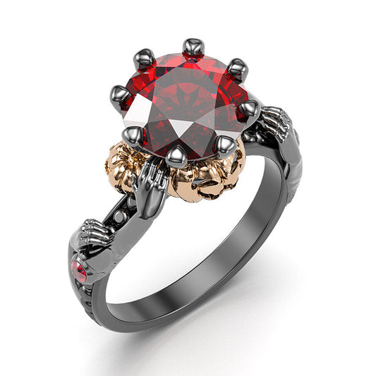 Jzora handmade round cut ruby diamond with gold pumpkin Halloween ring
