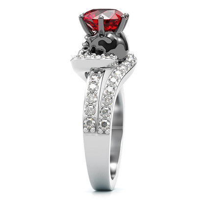 Jzora handmade round cut ruby diamond with skull sterling silver Halloween ring