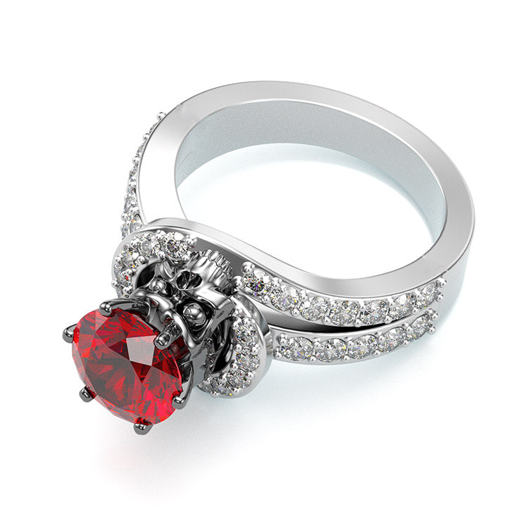 Jzora handmade round cut ruby diamond with skull sterling silver Halloween ring