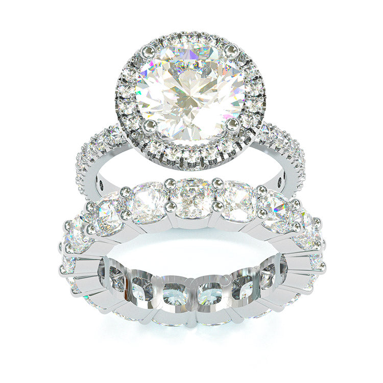 Jzora handmade round cut classic sterling silver wedding ring bridal set