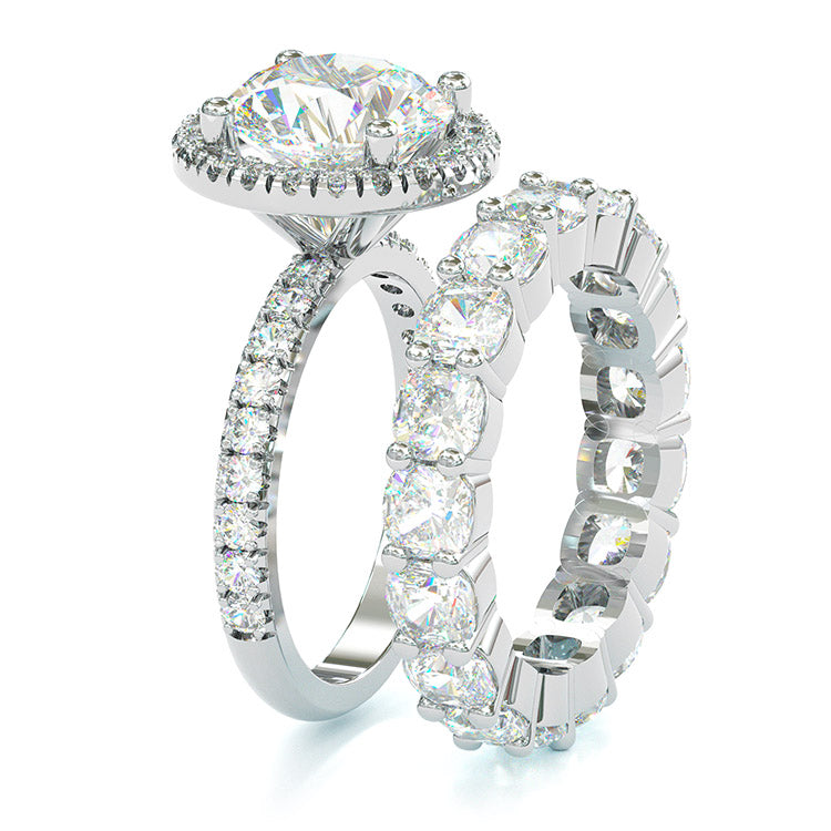 Jzora handmade round cut classic sterling silver wedding ring bridal set