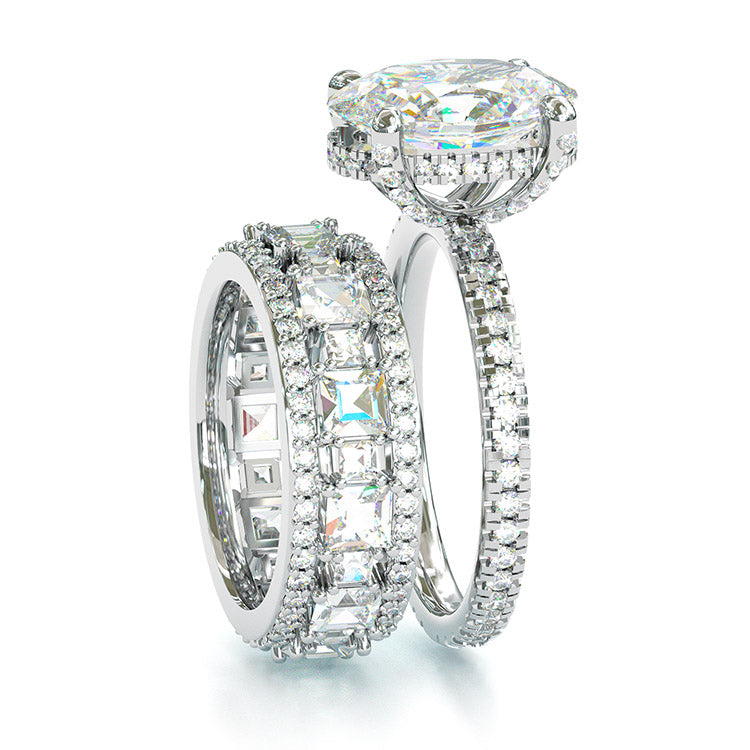 Jzora handmade oval cut vintage sterling silver wedding ring bridal set