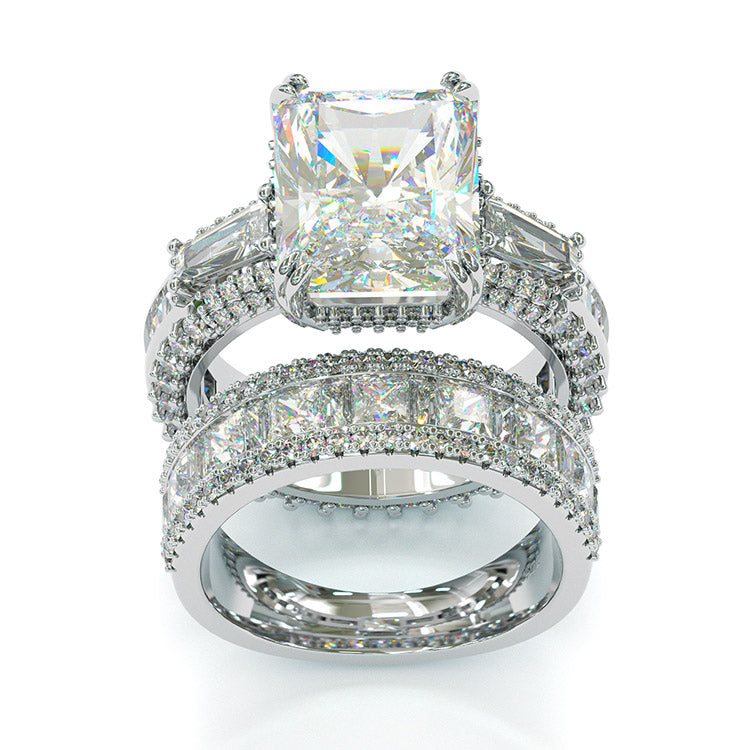 Jzora handmade radiant cut vintage sterling silver three stone engagement ring