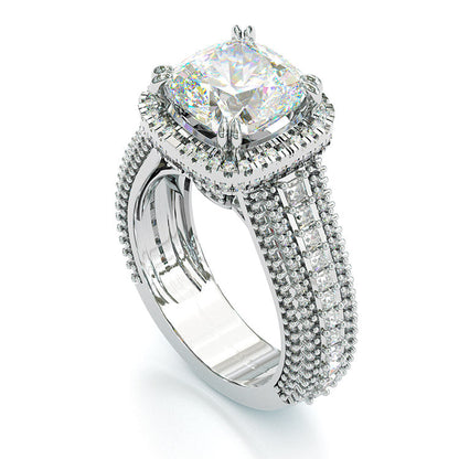 Jzora handmade cushion cut halo sterling silver wedding ring engagement ring