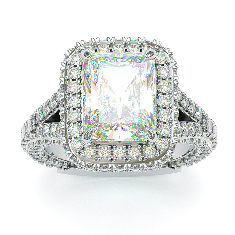 Jzora handmade classic radiant cut created diamond sterling silver wedding ring engagement ring