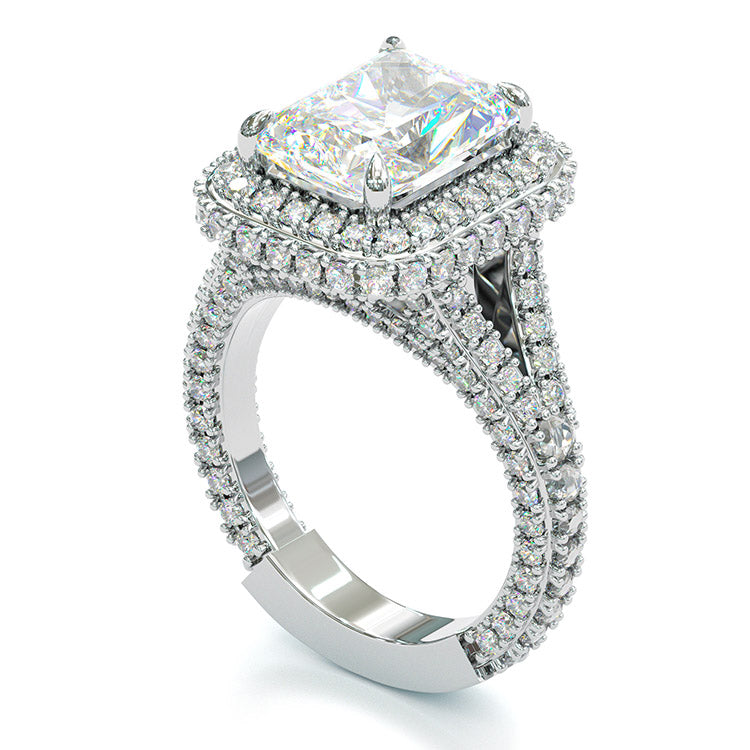 Jzora handmade classic radiant cut created diamond sterling silver wedding ring engagement ring