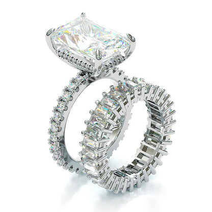 Jzora handmade radiant cut created diamond sterling silver wedding ring bridal set