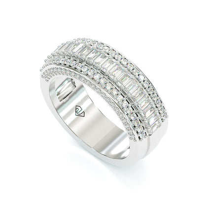 Jzora Handmade Emerald Cut Sterling Silver Eternity Women's Band  Wedding Ring