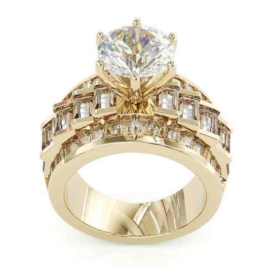 Jzora handmade gold round cut vintage sterling silver engagement wedding ring