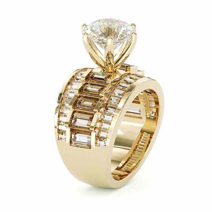 Jzora handmade gold round cut vintage sterling silver engagement wedding ring