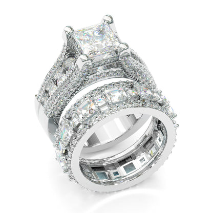 Jzora handmade created diamond princess cut sterling silver wedding ring bridal set