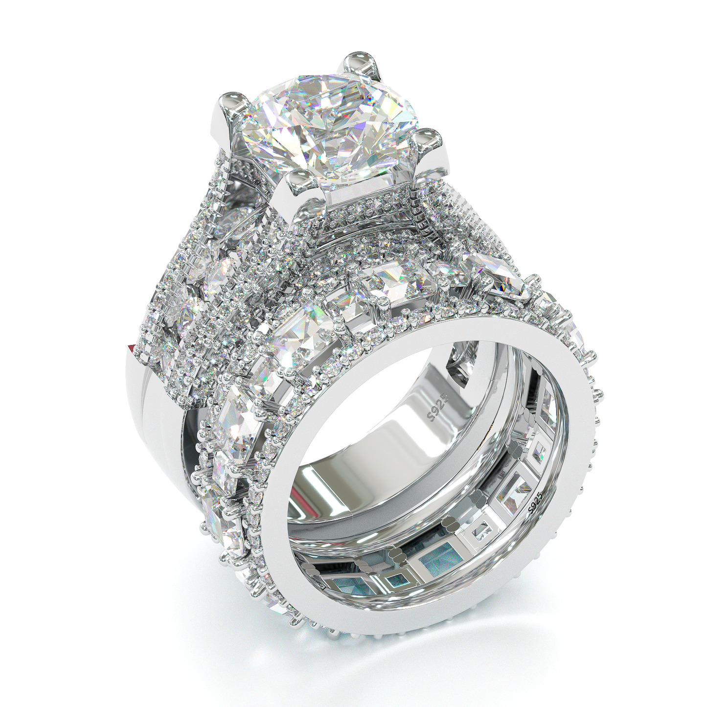Jzora handmade created diamond round cut sterling silver bridal set