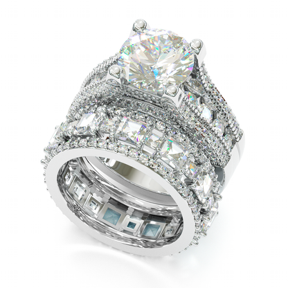 Jzora handmade created diamond round cut sterling silver bridal set