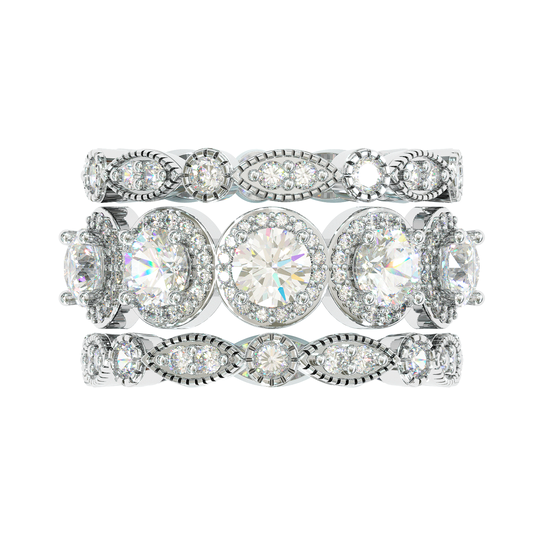 Jzora handmade created diamond round cut sterling silver bridal set wedding ring