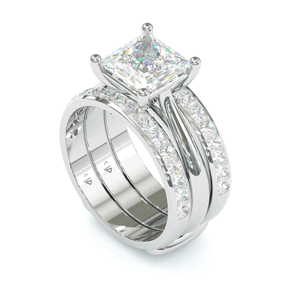 Jzora handmade princess cut Moissanite anniversary ring wedding ring bridal set