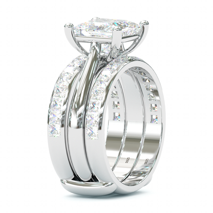Jzora handmade princess cut 2 pcs sterling silver wedding ring bridal set