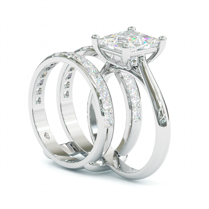 Jzora handmade princess cut 2 pcs sterling silver wedding ring bridal set