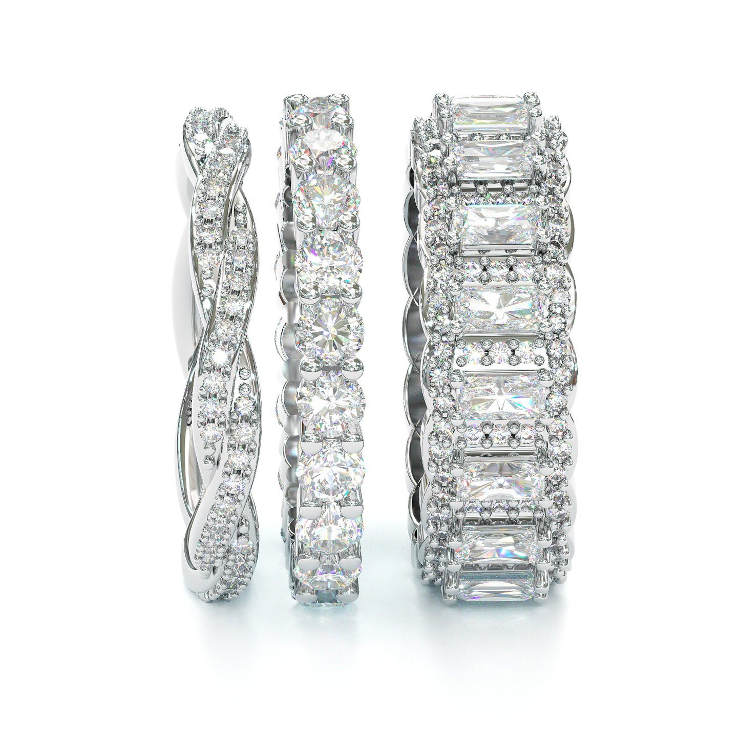 Jzora handmade created diamond radiant cut halo wedding ring 3pcs bridal set