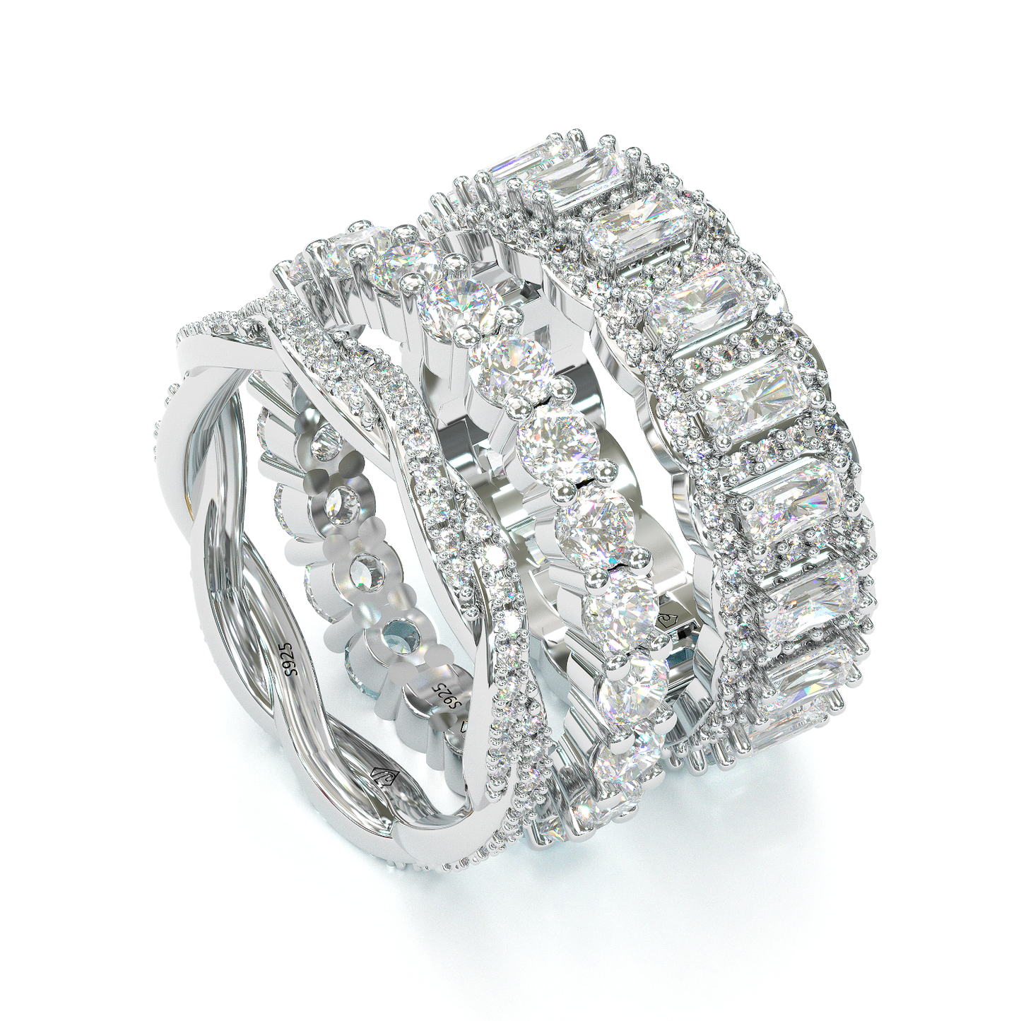 Jzora handmade created diamond radiant cut halo wedding ring 3pcs bridal set