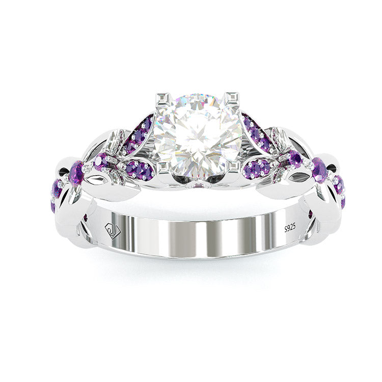 Jzora handmade created diamond round cut butterfly wedding ring bridal set
