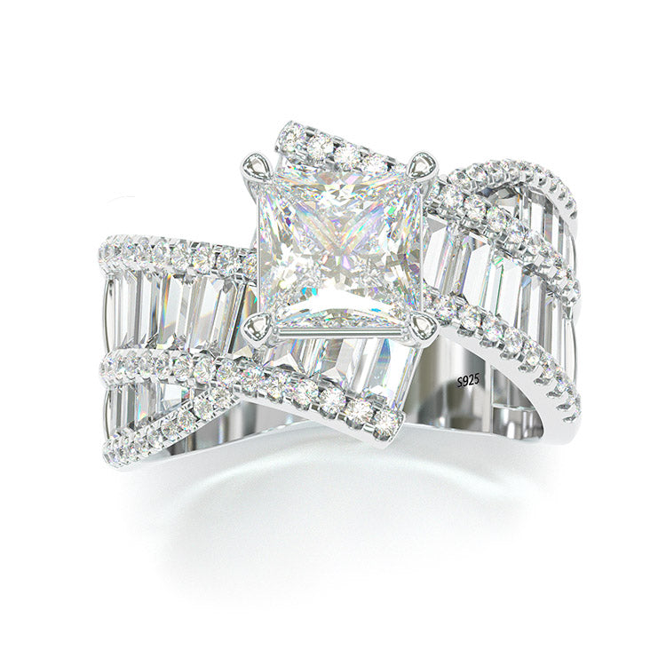 Jzora handmade princess cut wedding ring anniversary ring sterling silver bridal set