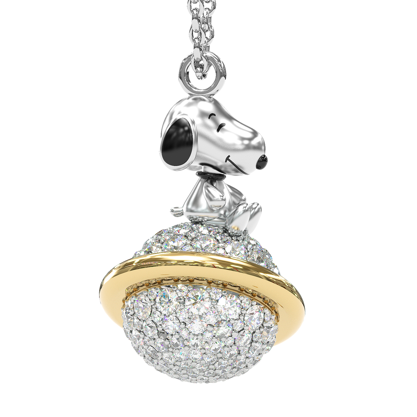 Jzora Handmade Smiling Puppy Diamond Sterling Silver Necklace