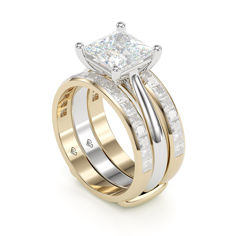Jzora princess cut 2 pcs sterling silver two tone wedding ring bridal set