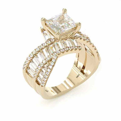 Jzora handmade gold 2ct princess cut sterling silver engagement ring