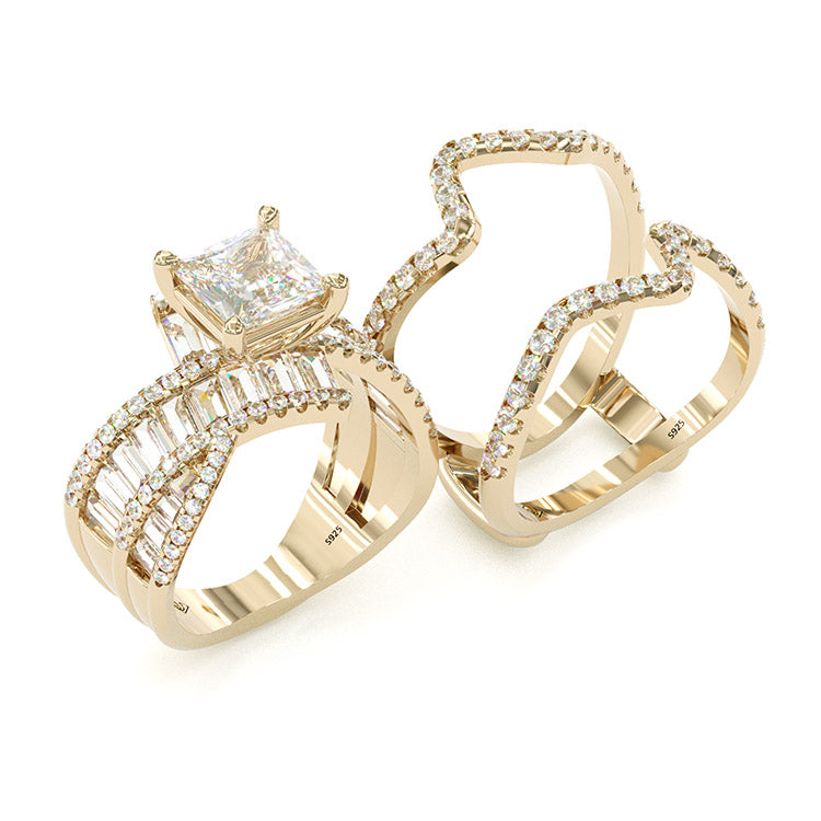 Jzora handmade vintage princess cut anniversary wedding gold bridal ring set