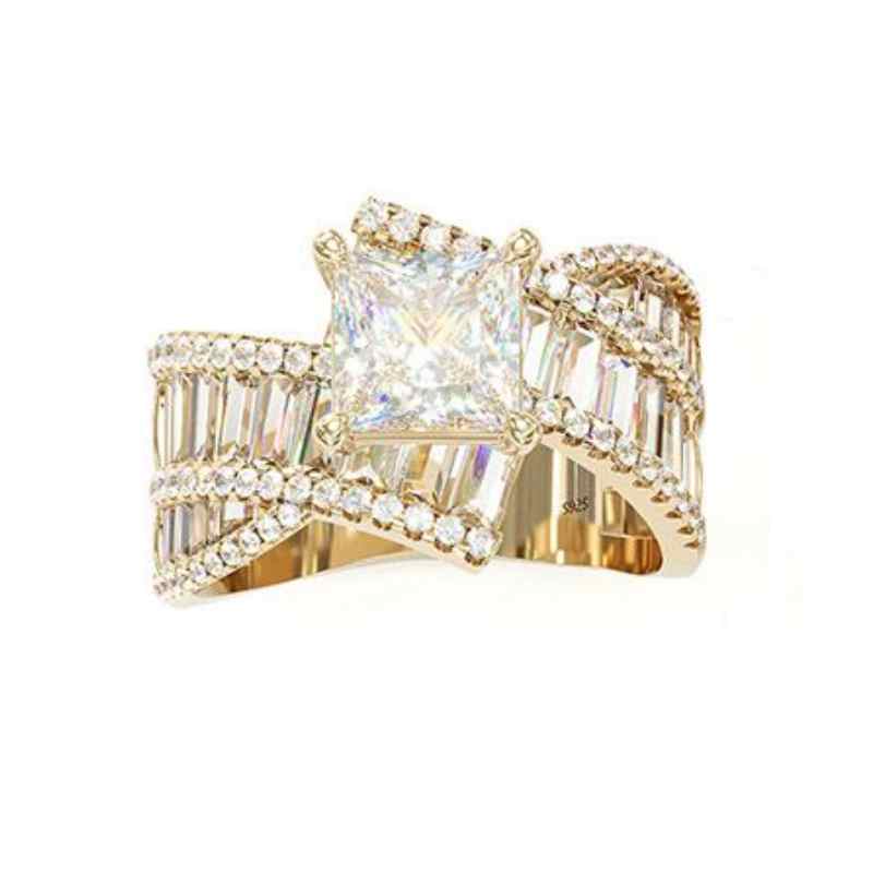Jzora handmade gold 2ct princess cut sterling silver engagement ring